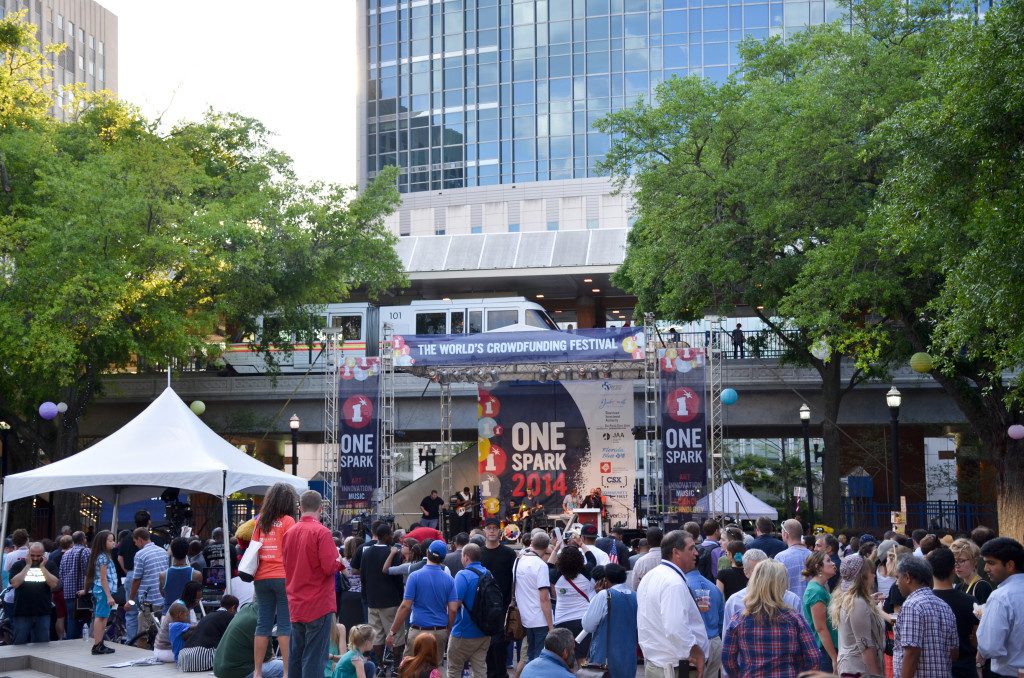 The JTA Skyway stop at Hemming Plaza was the site of the Opening Ceremony for One Spark on April 9, 2014. During the five-day festival, the JTA Skyway transported over 90,000 attendees throughout downtown.