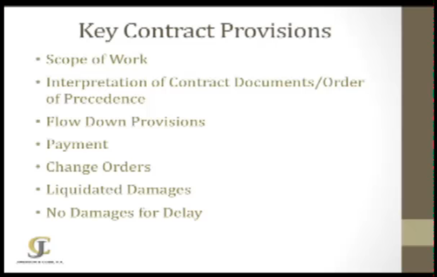 Key construction contract provisions list
