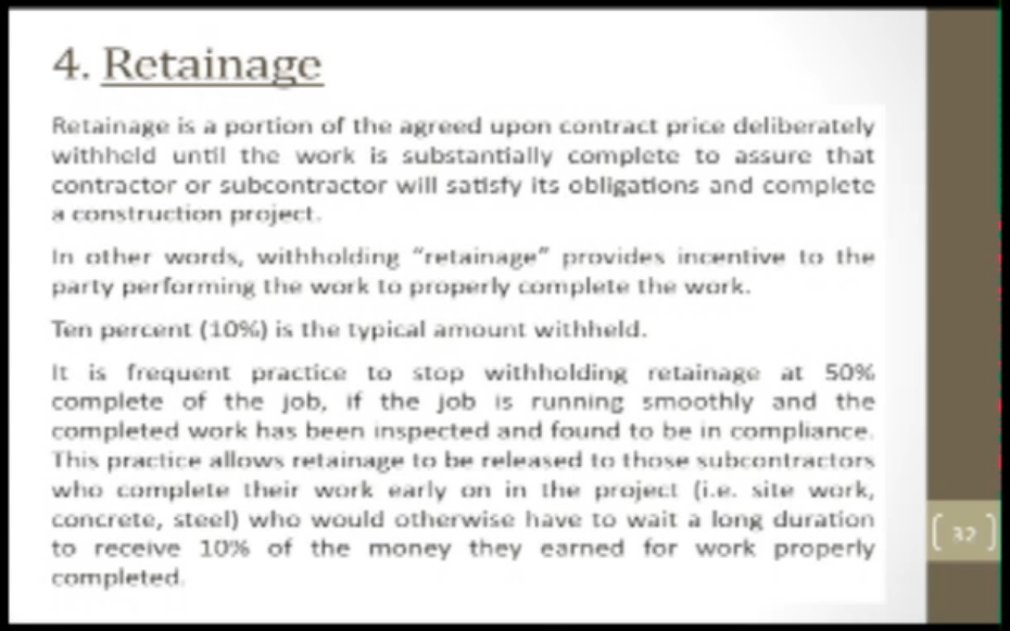 Construction project payment process retainage contract provisions