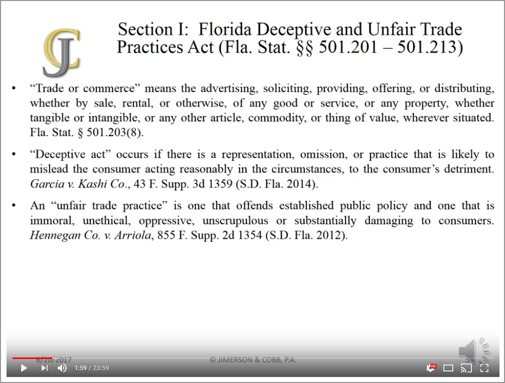 Avoid a consumer protection violation of the Florida Deceptive and Unfair Trade Practices Act