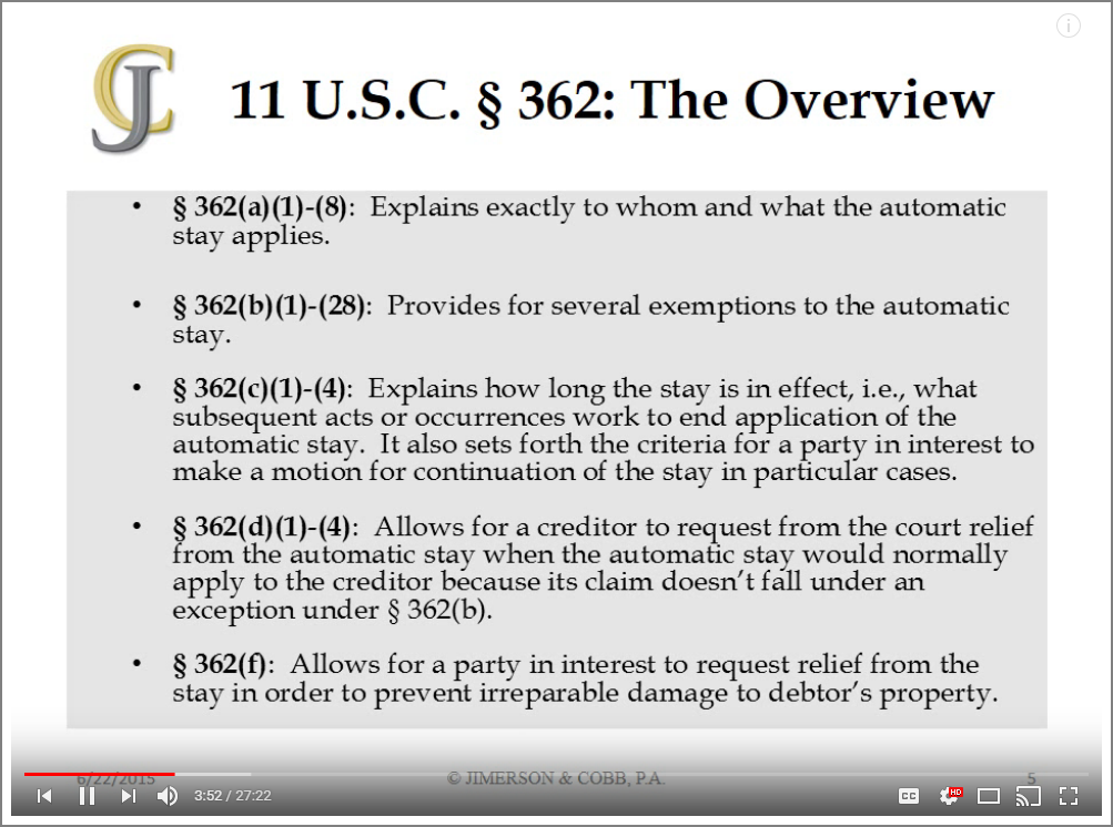 11 U.S.C. § 362 provides clear understanding of the automatic stay