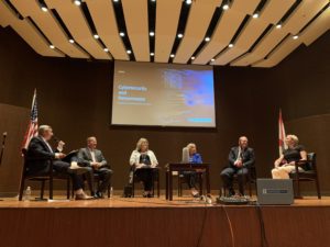 Charles B. Jimerson, Doug Lowenthal, Vicky Zelen, Toni Chrabot, Trooper Adam Johnson, and Lynne Rhode participate in the Protecting Your Business From a Ransomware Attack panel.