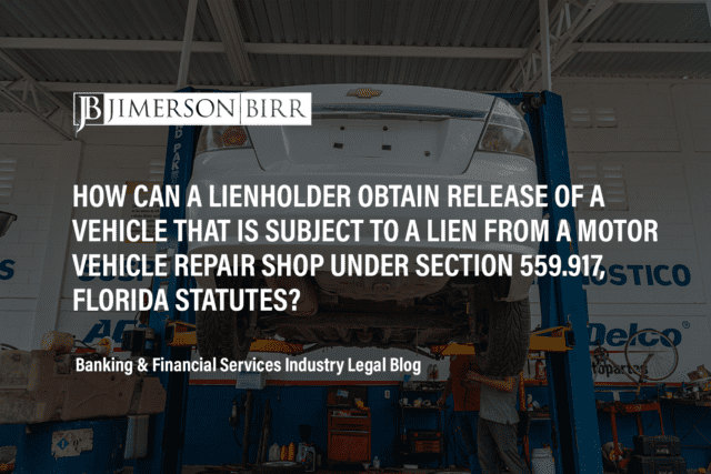 How Can a Lienholder Obtain Release of a Vehicle That Is Subject to a Lien From a Motor Vehicle Repair Shop Under Section 559.917, Florida Statutes?