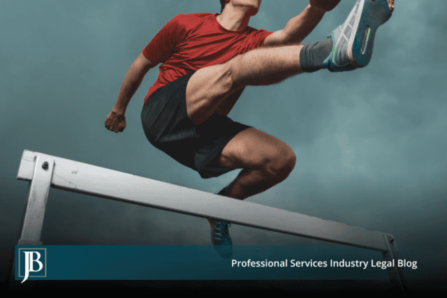 Runner clearing a hurdle, illustrating defense of business tort lawsuits filed to slow down competition.