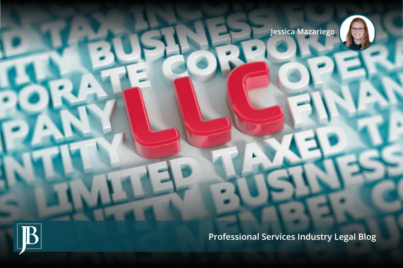 Glossy red LLC letters surrounded by white business and tax words, illustrating Florida's new protected series LLC law