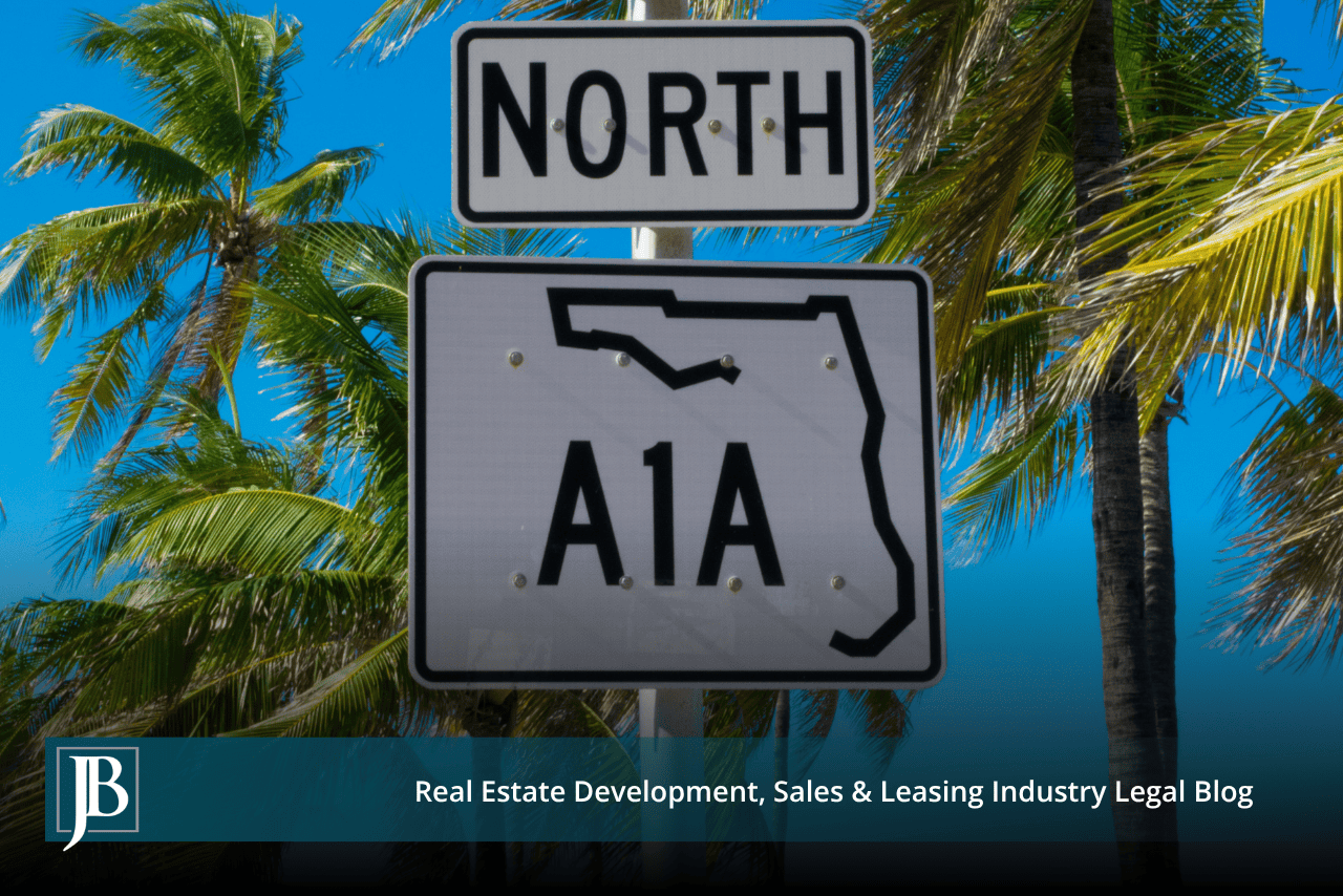 A1A North route sign with a Florida outline framed by palm trees, illustrating a coastal taking on A1A in Vilano Beach