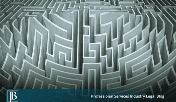 Concrete maze walls spiraling toward a center, illustrating how a Florida business navigates complex commercial litigation